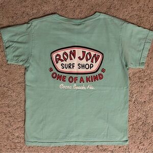 NWOT Ron Jon Surf Shop Kids T-Shirt - Aqua with Red and White Design, M 8-10
